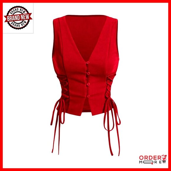 Tops - Sleeveless Western Cowgirl Lace Up Vest Top Y2K Business Casual Concert Outfit